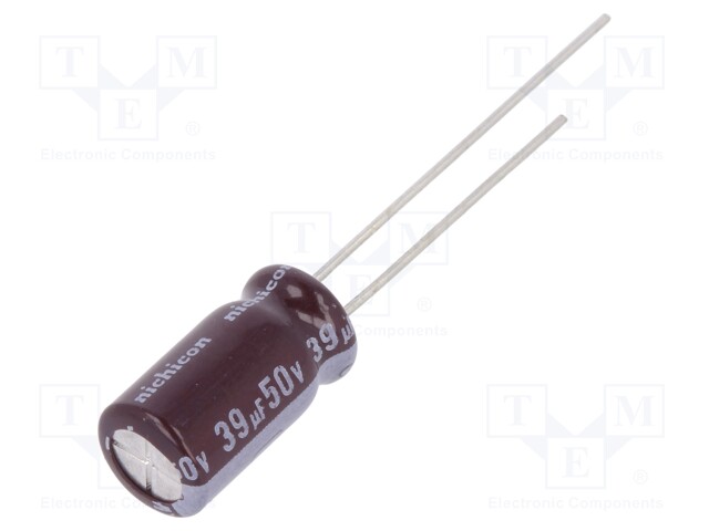 Capacitor: electrolytic; low impedance; THT; 39uF; 50VDC; ±20%