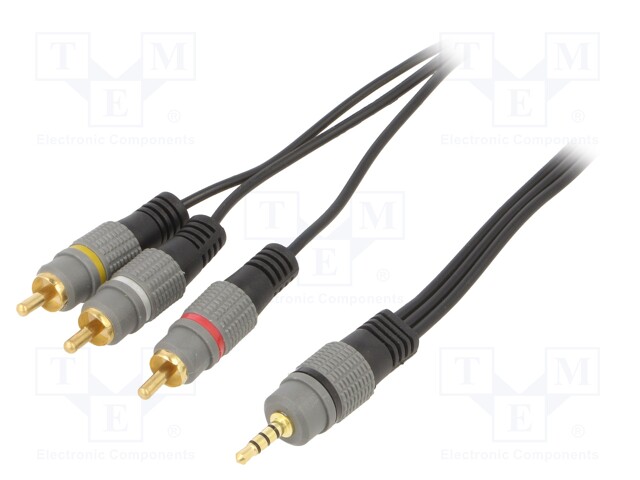 Cable; Jack 3,5mm 4pin plug,RCA plug x3; 1.5m; black