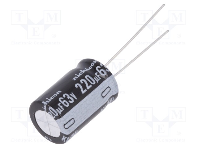 Capacitor: electrolytic; THT; 220uF; 63VDC; Ø12.5x20mm; Pitch: 5mm