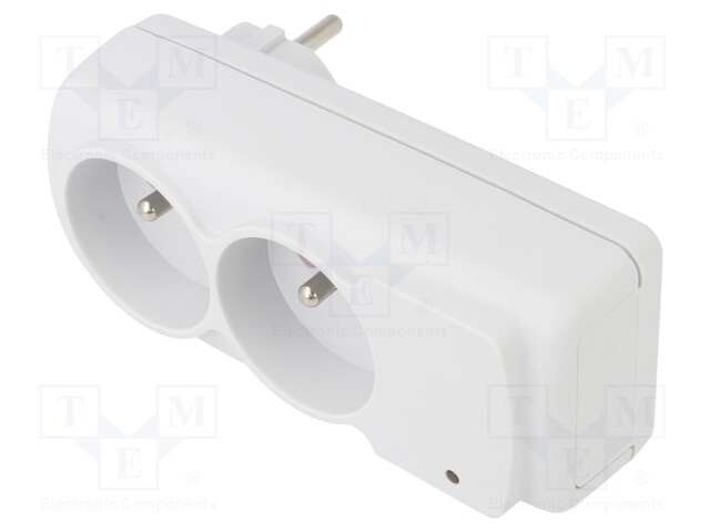 Plug socket strip: protective; Sockets: 2; 230VAC; 10A; white