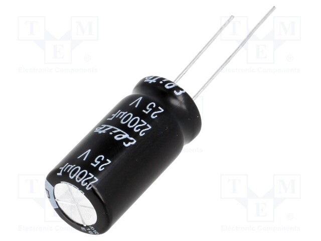 Capacitor: electrolytic; THT; 2200uF; 25VDC; Ø12x25mm; Pitch: 5mm