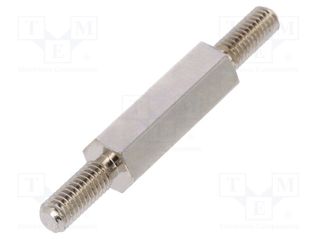 Screwed spacer sleeve; 15mm; Ext.thread: M3; hexagonal; brass