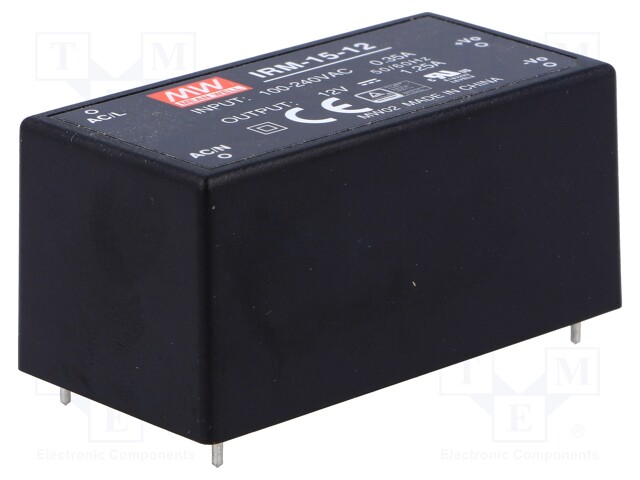 Power supply: switched-mode; modular; 15W; 12VDC; 52.4x27.2x24mm