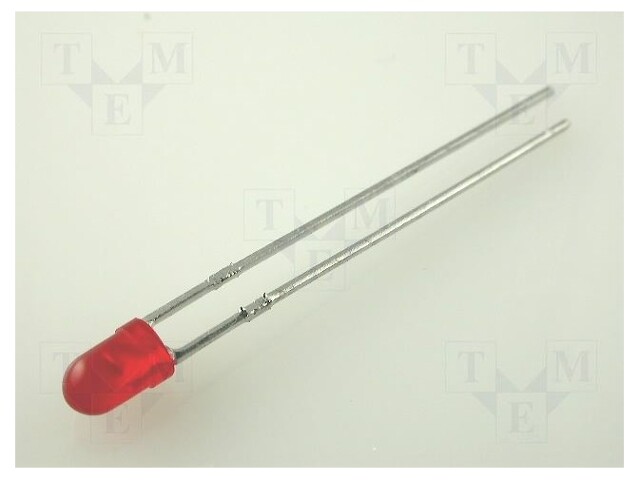 LED; 3mm; red; 0.8÷5mcd; 60°; Front: convex; Pitch: 2.54mm