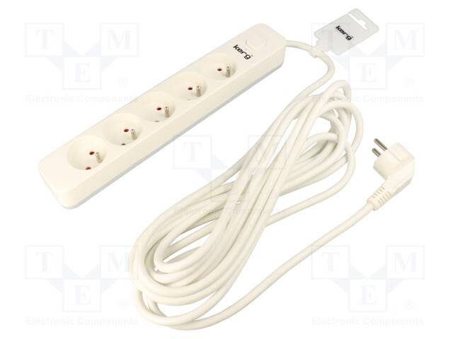 Extension lead; Sockets: 5; PVC; white; 3x1,5mm2; 10m; 16A