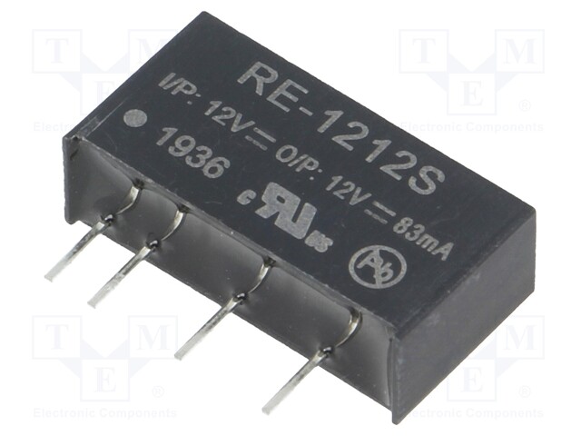 Converter: DC/DC; 1W; Uin: 10.8÷13.2V; Uout: 12VDC; Iout: 83mA; SIP7