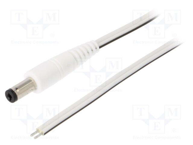 Cable; wires,DC 5,5/2,1 plug; straight; 0.5mm2; white; 0.5m