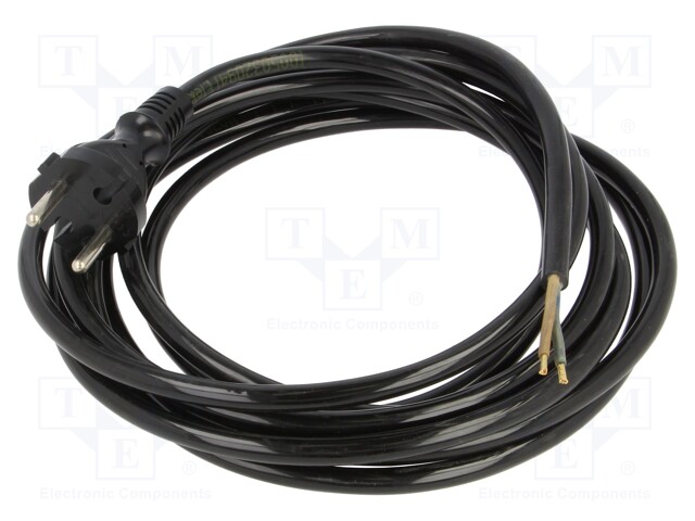 Cable; CEE 7/17 (C) plug,wires; PUR; 3.8m; black; 2x1,5mm2; 16A