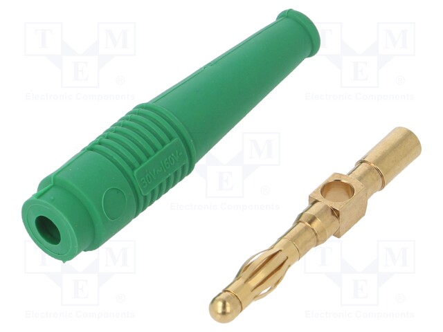 Plug; 4mm banana; 32A; green; 2.5mm2; Plating: gold-plated; 69mm