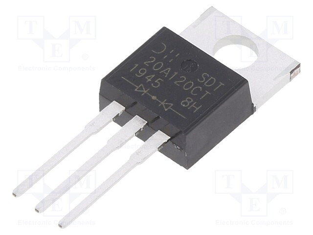 Schottky Rectifier, TRENCH, 120 V, 20 A, Dual Common Cathode, TO-220AB, 3 Pins, 790 mV