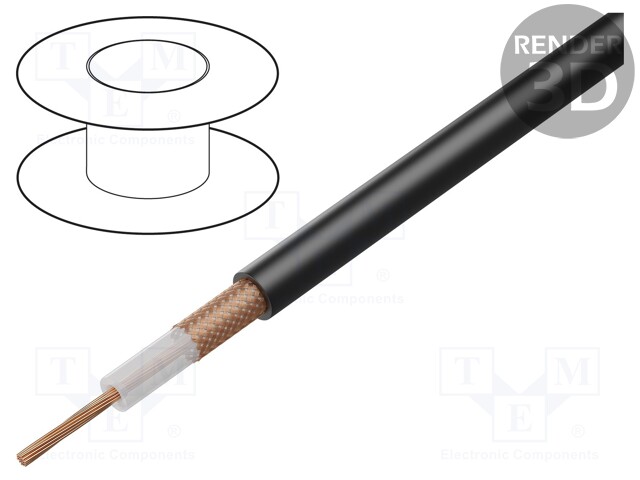 Wire: coaxial; RG213U; stranded; Cu; PVC; black; 10.3mm; CPR: Eca