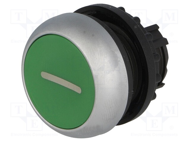 Switch: push-button; Stabl.pos: 1; 22mm; green; Illumin: none; IP67