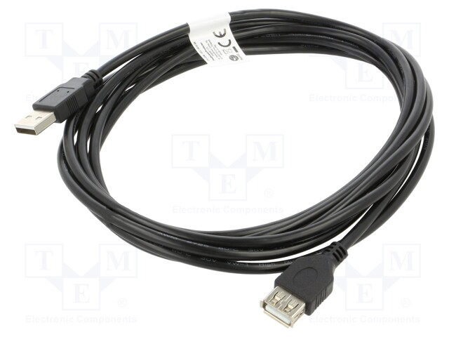 Cable; USB 2.0; USB A socket,USB A plug; gold-plated; 3m; black