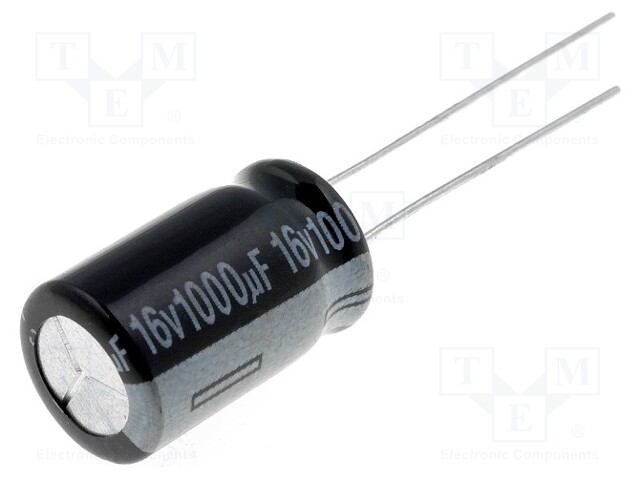 Capacitor: electrolytic; THT; 1000uF; 16VDC; Ø10x16mm; Pitch: 5mm