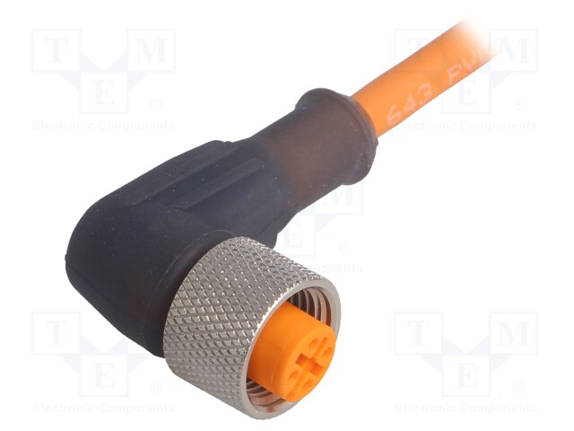 Connection lead; M12; PIN: 4; angled; 5m; plug; 250VAC; 4A; -25÷90°C