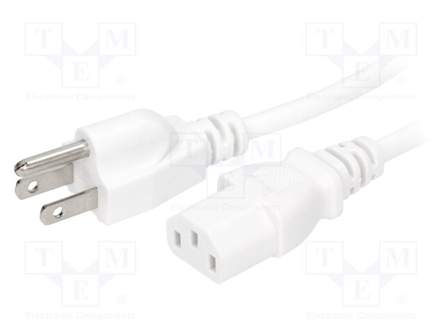 Cable; NEMA 5-15 (B) plug,IEC C13 female; 1.5m; white; PVC; 10A