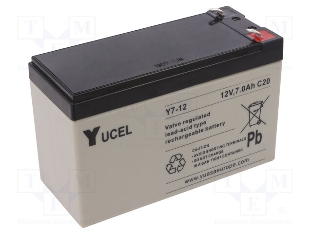 Re-battery: acid-lead; 12V; 7Ah; AGM; 151x65x100mm; Series: YUCEL