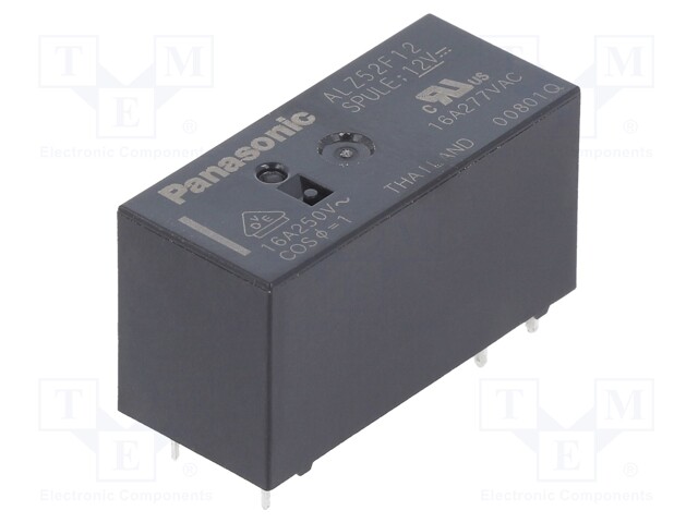 Relay: electromagnetic; SPST-NO; Ucoil: 12VDC; 16A/250VAC; 360Ω