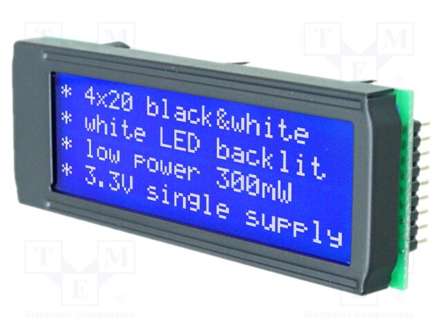 Display: LCD; alphanumeric; STN Positive; 20x4; blue; 75x26.8mm