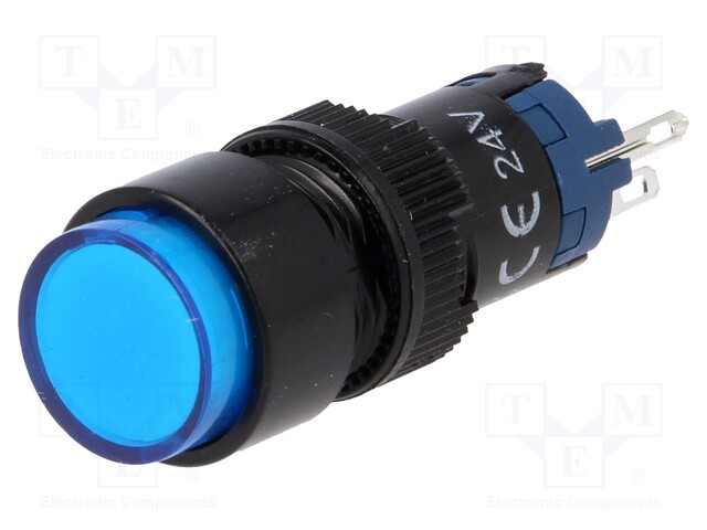 Switch: push-button; Pos: 2; SPDT; 0.5A/250VAC; 1A/24VDC; blue; blue