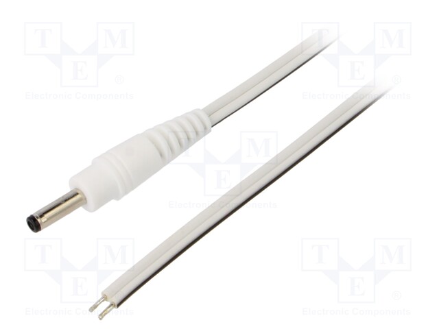 Cable; wires,DC 1,3/3,5 plug; straight; 0.5mm2; white; 1.5m