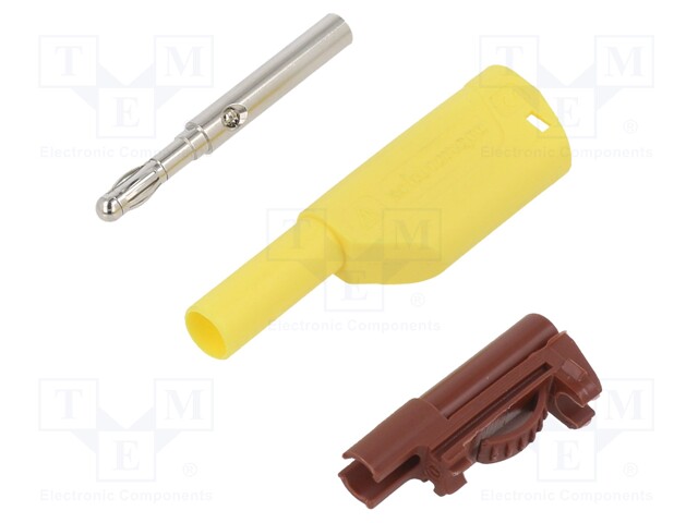 Plug; 4mm banana; 32A; 1kVDC; yellow; insulated; Max.wire diam: 4mm