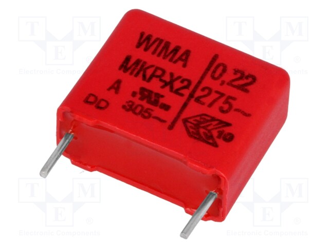 Capacitor: polypropylene; X2; 220nF; 15mm; ±10%; 8x15x18mm; 305VAC