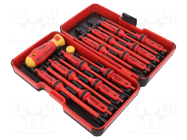 Kit: screwdrivers; Pcs: 14; insulated; 1kVAC; plastic box