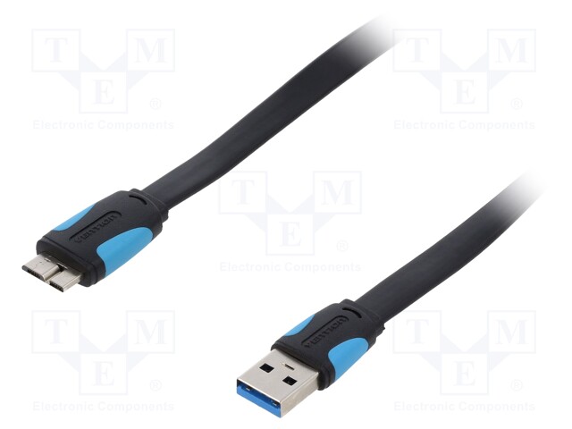 Cable; OTG,USB 3.0,flat; USB A plug,USB B micro plug; 1m; black