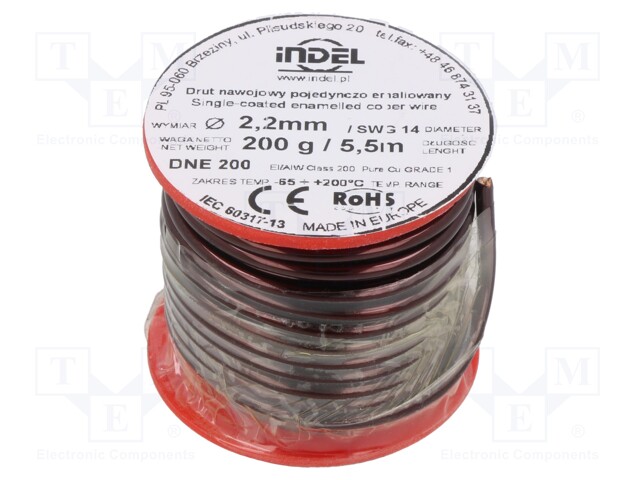 Coil wire; single coated enamelled; 2.2mm; 200g; -65÷200°C