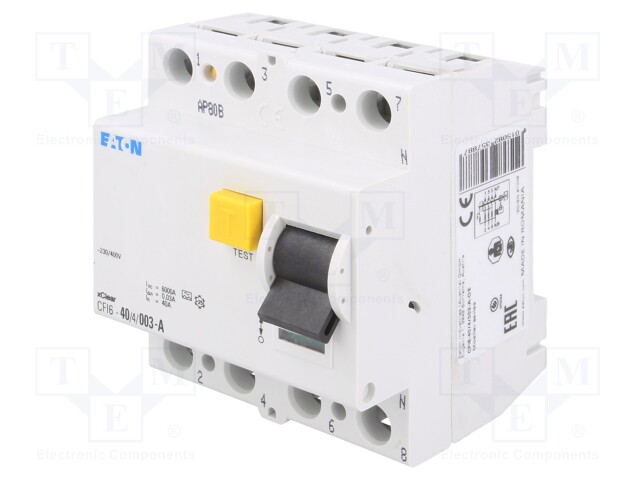 RCD breaker; Inom: 40A; Ires: 0.03A; Max surge current: 250A; IP40