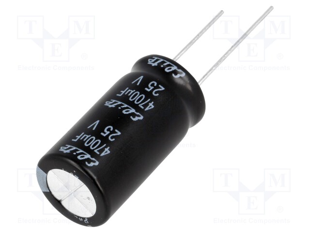 Capacitor: electrolytic; THT; 4700uF; 25VDC; Ø16x32mm; Pitch: 7.5mm