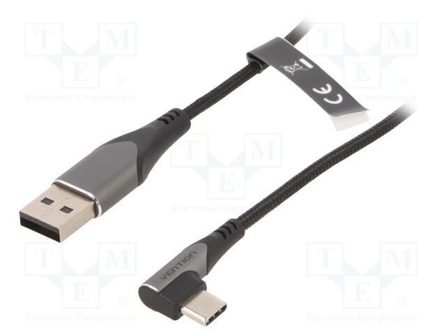 Cable; USB 2.0; USB A plug,USB C angled plug; nickel plated; 2m