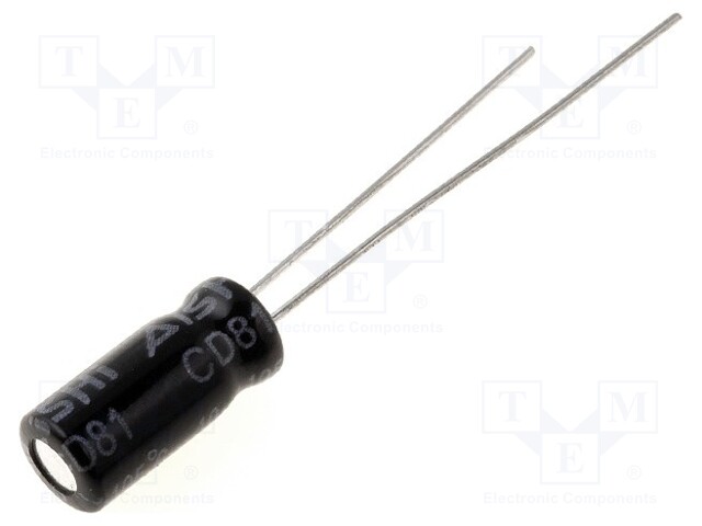 Capacitor: electrolytic; THT; 1uF; 100VDC; Ø5x11mm; Pitch: 2mm; ±20%