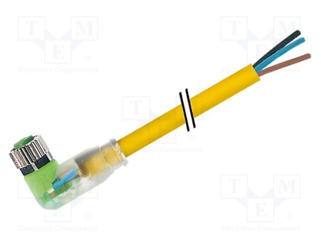 Connection lead; M8; PIN: 4; angled; 10m; plug; 30VAC; 4A; -30÷80°C