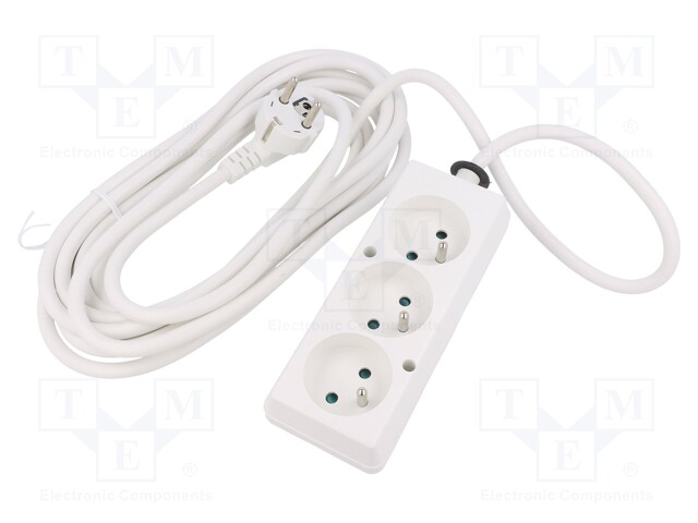 Extension lead; Sockets: 3; white; 3x1,5mm2; 5m; 16A