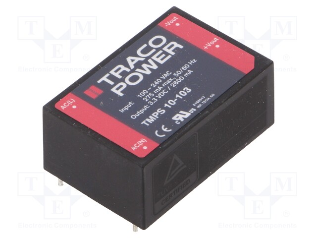 Converter: AC/DC; 10W; Uout: 3.3VDC; Iout: 2600mA; 77%; Mounting: PCB
