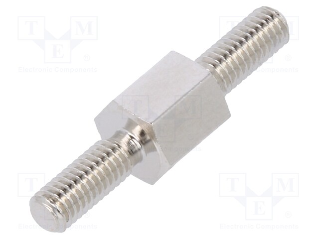 Screwed spacer sleeve; 6mm; Ext.thread: M3; hexagonal; brass