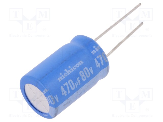 Capacitor: electrolytic; THT; 470uF; 80VDC; Ø16x25mm; Pitch: 7.5mm