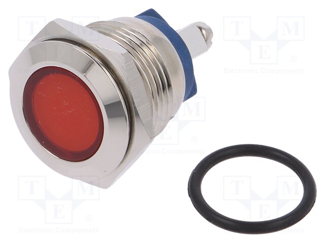 Indicator: LED; flat; 12VDC; 12VAC; Cutout: Ø16mm; screw; brass