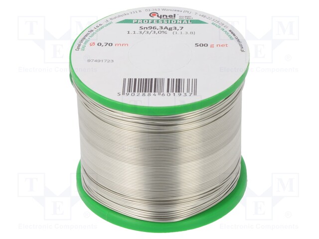 Soldering wire; Sn96,3Ag3,7; 0.7mm; 0.5kg; lead free; 2.5%