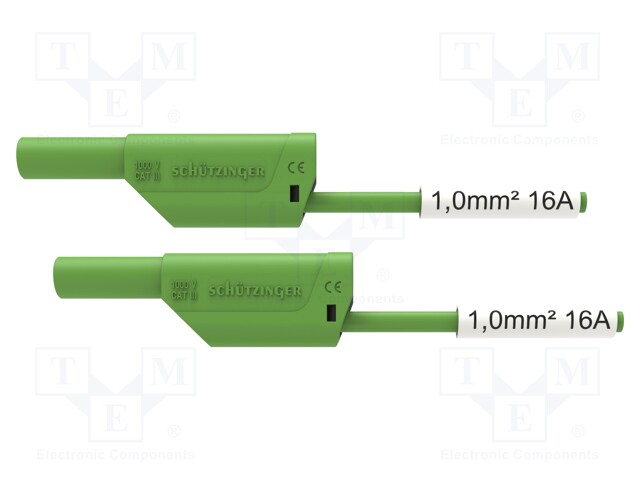 Test lead; 16A; banana plug 4mm,both sides; Urated: 1kV; green