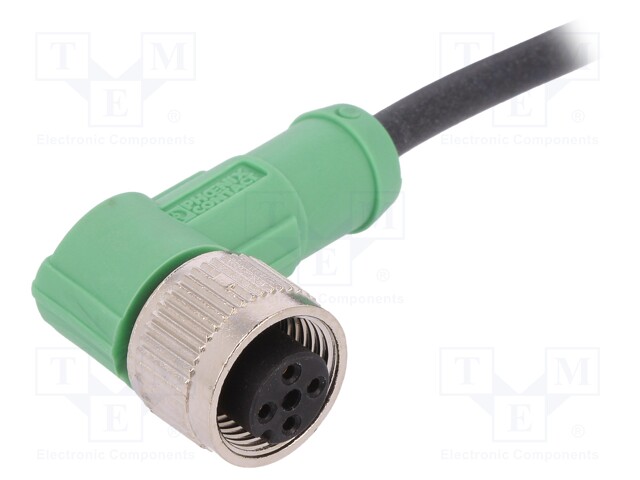 Connection lead; M12; PIN: 4; angled; 5m; plug; 250VAC; 4A; -25÷90°C