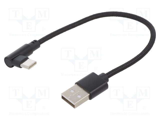 Cable; USB 2.0; USB A plug,USB C angled plug; 0.2m; black