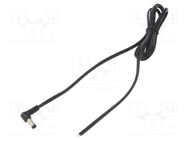 Cable; wires,DC 5,5/2,5 plug; angled; 0.5mm2; black; 1.5m