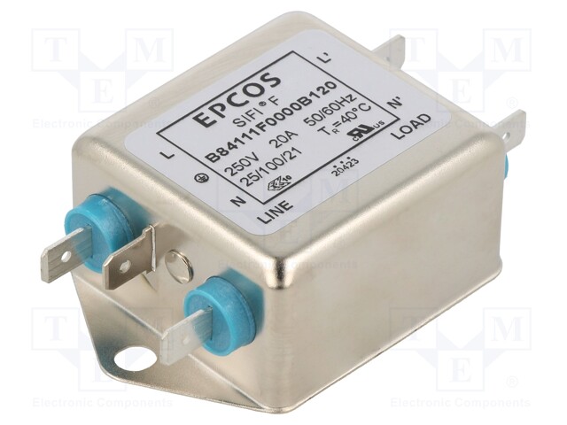 Filter: anti-interference; one-phase; 250VAC; Ioper.max: 20A