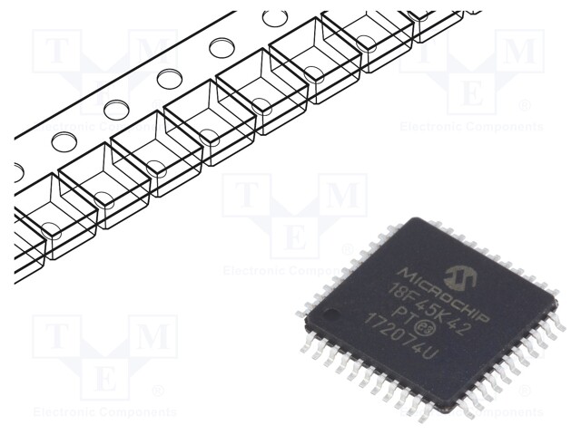 PIC microcontroller; Memory: 32kB; SRAM: 2048B; EEPROM: 256B; SMD