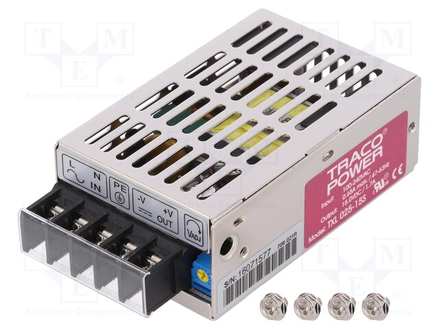 Power supply: switched-mode; modular; 25W; 15VDC; 79x51x28.5mm