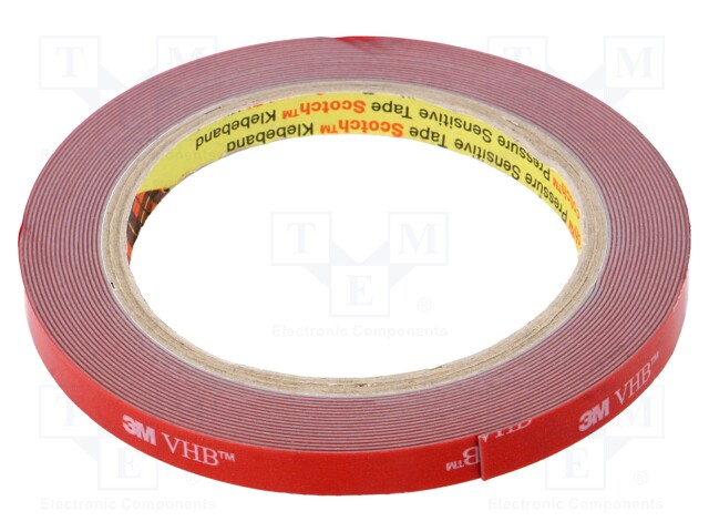 Tape: fixing; W: 9mm; L: 5.5m; Thk: 0.6mm; acrylic; grey; Tmax: 121°C