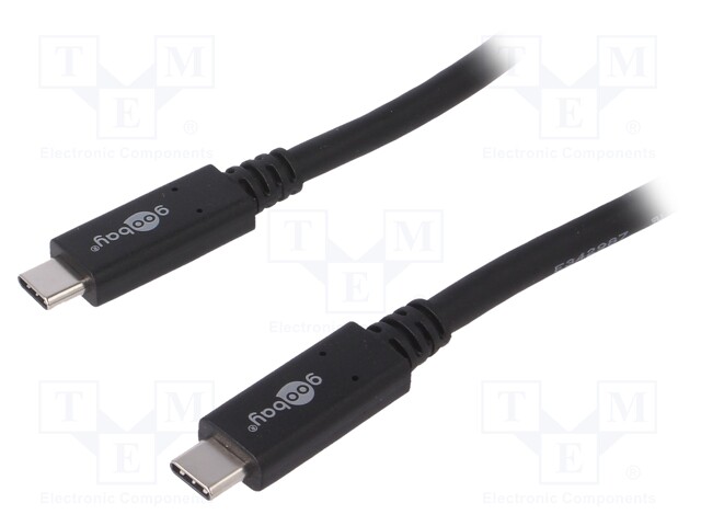 Cable; USB 3.2; both sides,USB C plug; 0.5m; black; 20Gbps; 100W